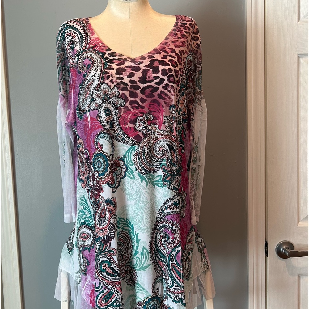 Pink Paisley, leopard tunic top